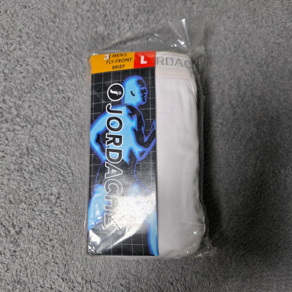 Jordache Mens Large 3-Pack Fly-Front Briefs White 100% Cotton JM-3W Vintage